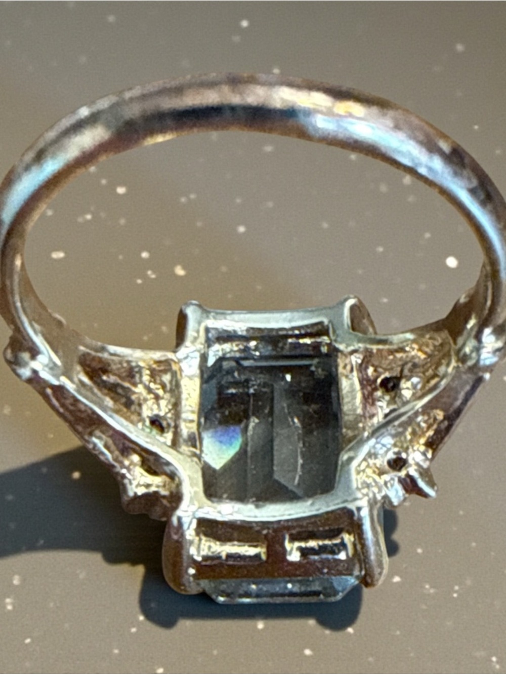 Vintage Cocktail Ring, Emerald Cut Smokey Quartz 7-3/4 signed - Picture 7 of 11